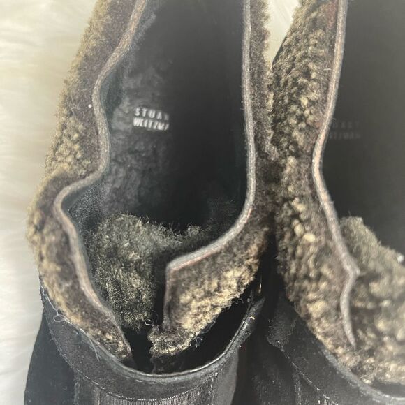Stuart Weitzman Leather Black Suede ankle Boots with brown faux fur trim SZ7 - Picture 7 of 9